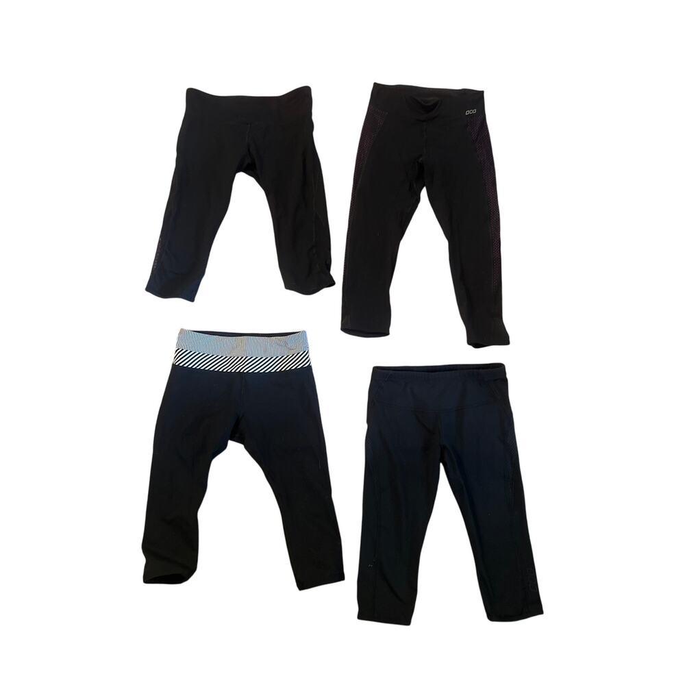 Set 4 Women S Lorna Jane Cropped Capri Black Leggings Pants Stripe Mesh Yoga Run